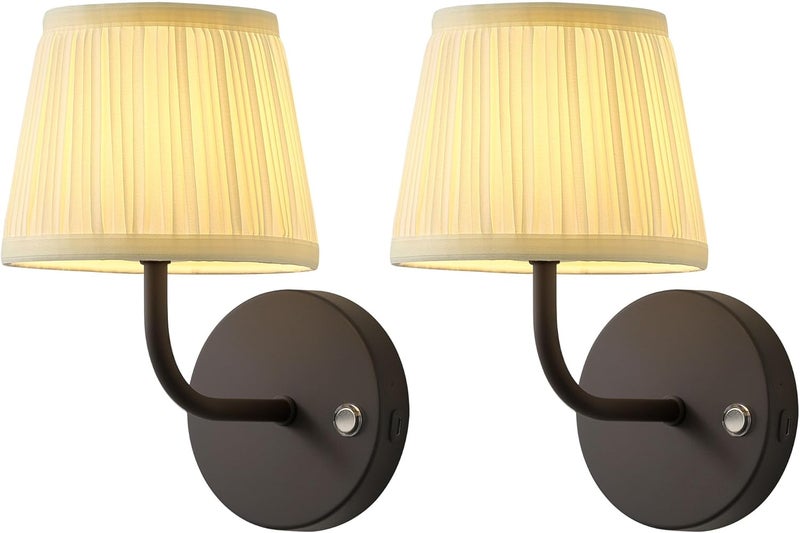 PUSU LED Cordless Black H9.6 inch Small Wall Sconces Set of 2, Rechargeable 5200mAh Battery Operated Fabric Wall Lamp with Remote, Lighting for Living Room, Bedroom, Hallway, Bathroom, Stairs, Kitchen - Image 1
